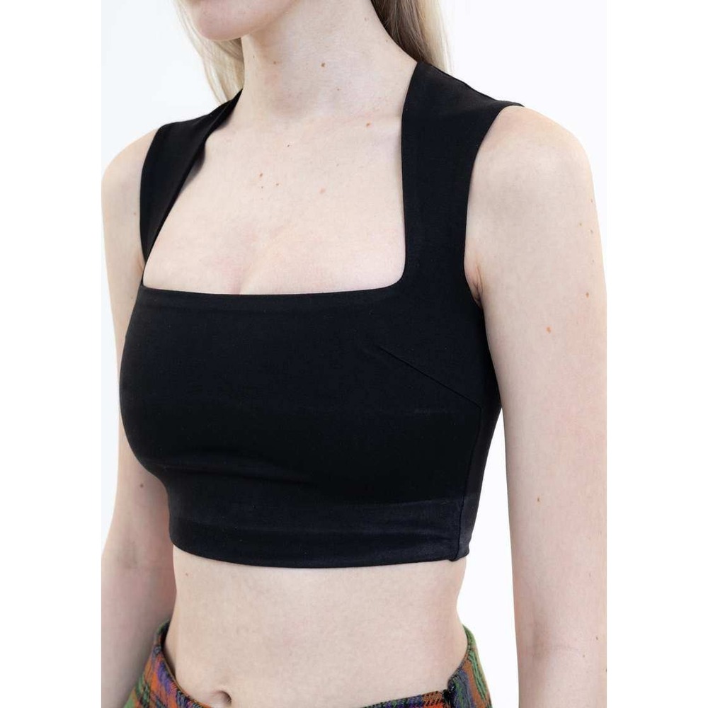 Guizio Celestial Cropped Tank Top Black Sleeveless Square Neck Stretch Size XS